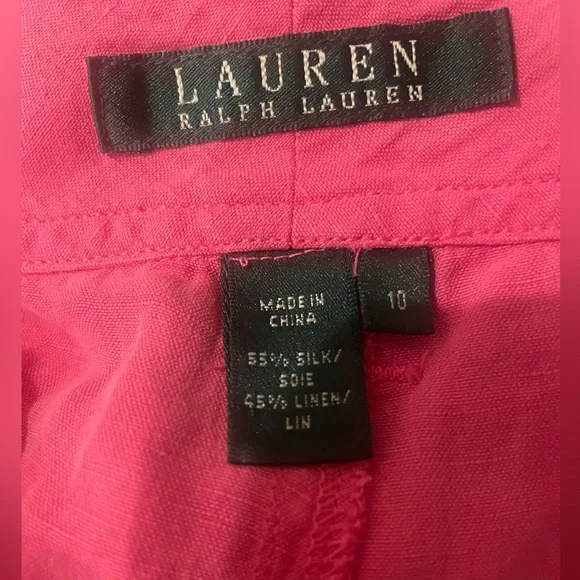 Vintage $139 Lauren Ralph Lauren Pink Fuchsia Silk Linen Cargo Pants Y2K - Picture 5 of 7